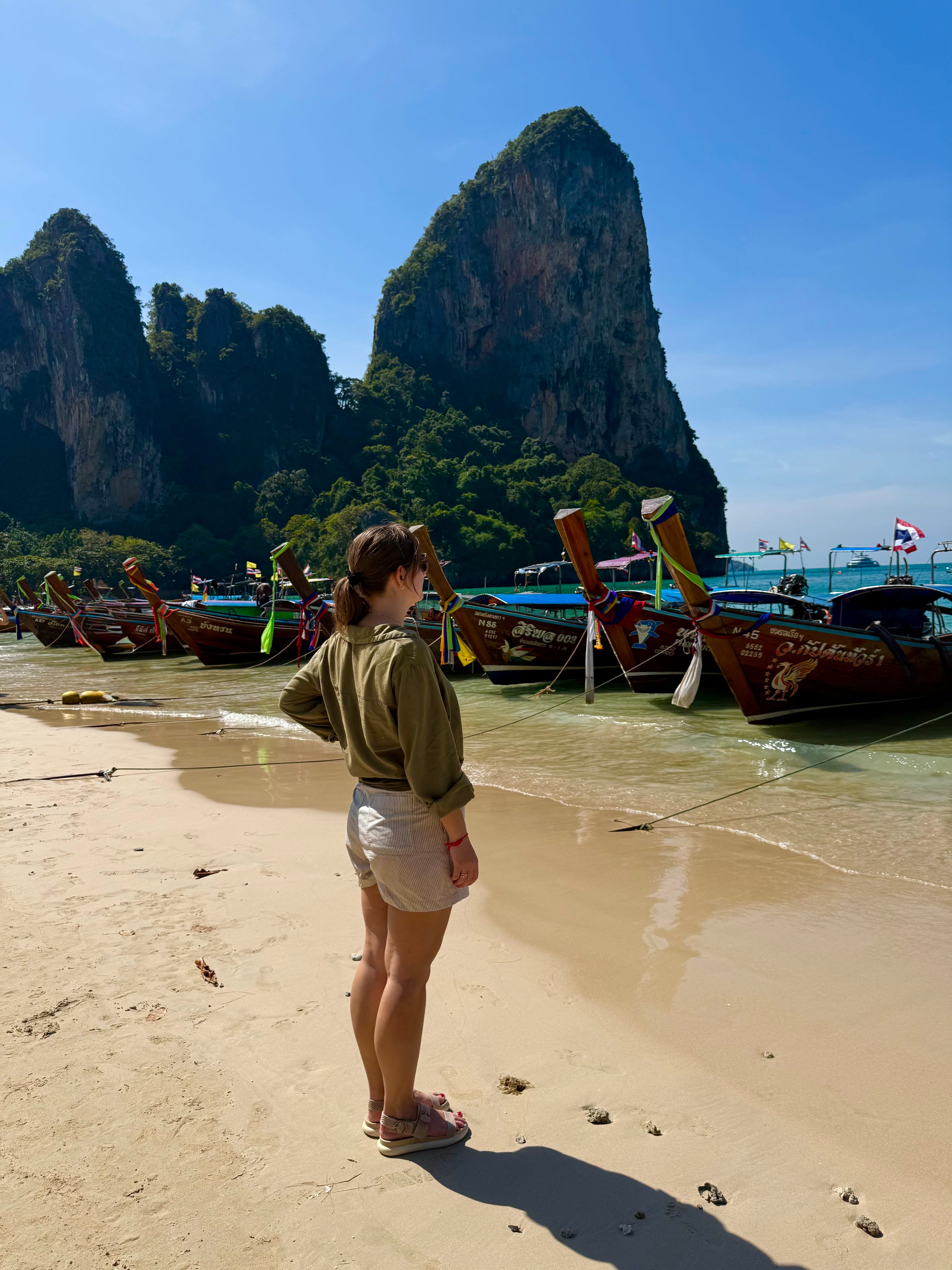 View of Railay Beach with boats and cliffs